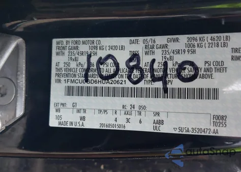 2017 Ford Escape Se from USA, damaged, VIN 1FMCU0GD6HUA20621